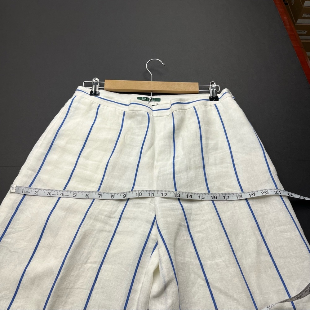 Lauren Ralph Lauren Linen Lined White Blue Striped Womens 8 Wide Leg Pant FLAWED - Picture 10 of 15
